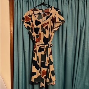 Orange and Black V-Neck Tie Front Mini Dress